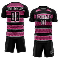 Uniforme de Fútbol y Camiseta Línea Rosa-Blanca Formas Personalizadas Geométricas Negras Sublimación Uniforme de Fútbol y Camiseta Línea Rosa-Blanca Formas Personalizadas Geométricas Negras Sublimación