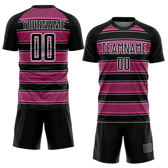 Uniforme de Fútbol y Camiseta Línea Rosa-Blanca Formas Personalizadas Geométricas Negras Sublimación Uniforme de Fútbol y Camiseta Línea Rosa-Blanca Formas Personalizadas Geométricas Negras Sublimación
