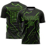 Camiseta de fútbol Aurora verde relámpago, uniforme negro de sublimación, personalizada Camiseta de fútbol Aurora verde relámpago, uniforme negro de sublimación, personalizada