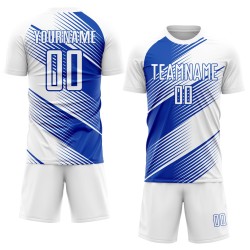 Camiseta de fútbol personalizada Blue Line Thunder Sublimación Uniforme Blanco Camiseta de fútbol personalizada Blue Line Thunder Sublimación Uniforme Blanco