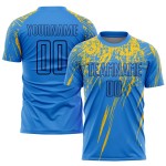 Camiseta personalizada de fútbol con sublimación de polvo azul marino y amarillo Camiseta personalizada de fútbol con sublimación de polvo azul marino y amarillo