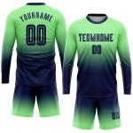 Camiseta de fútbol verde de moda personalizada con sublimación, manga larga, color azul marino degradado Camiseta de fútbol verde de moda personalizada con sublimación, manga larga, color azul marino degradado