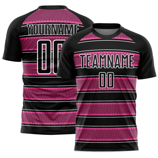 Uniforme de Fútbol y Camiseta Línea Rosa-Blanca Formas Personalizadas Geométricas Negras Sublimación Uniforme de Fútbol y Camiseta Línea Rosa-Blanca Formas Personalizadas Geométricas Negras Sublimación