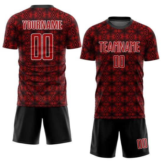 Camiseta de fútbol con diseño geométrico, color blanco y negro, personalizada, sublimación, roja Camiseta de fútbol con diseño geométrico, color blanco y negro, personalizada, sublimación, roja