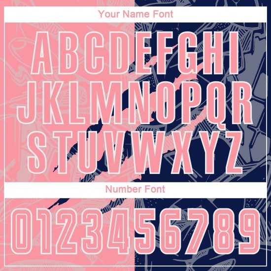 Camiseta de fútbol mediana con estampado de grafiti de sublimación personalizada en rosa y azul marino para rascar Camiseta de fútbol mediana con estampado de grafiti de sublimación personalizada en rosa y azul marino para rascar