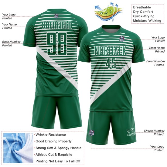 Camiseta de sublimación blanca a rayas personalizada Kelly Uniforme de fútbol verde Camiseta de sublimación blanca a rayas personalizada Kelly Uniforme de fútbol verde