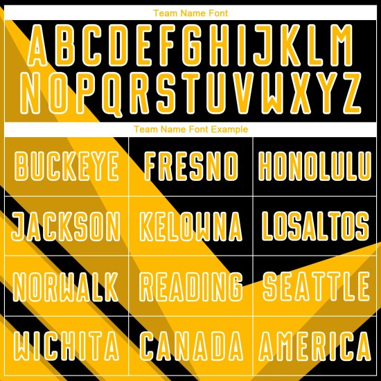 Uniforme de fútbol de sublimación con formas de flecha, camiseta dorada personalizada, negro y blanco Uniforme de fútbol de sublimación con formas de flecha, camiseta dorada personalizada, negro y blanco