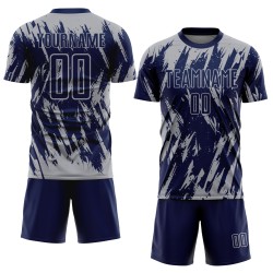 Camiseta gris sublimada personalizada azul marino uniforme de fútbol Camiseta gris sublimada personalizada azul marino uniforme de fútbol