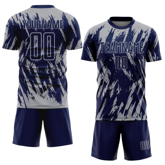 Camiseta gris sublimada personalizada azul marino uniforme de fútbol Camiseta gris sublimada personalizada azul marino uniforme de fútbol