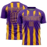 Uniforme de fútbol de sublimación con rayas doradas y moradas, personalizado y abstracto Uniforme de fútbol de sublimación con rayas doradas y moradas, personalizado y abstracto