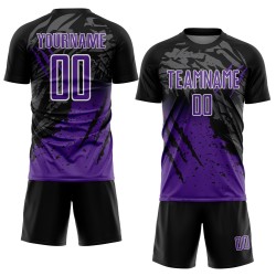 Camiseta personalizada de fútbol con degradado morado y blanco para sublimación, color negro y rayado Camiseta personalizada de fútbol con degradado morado y blanco para sublimación, color negro y rayado