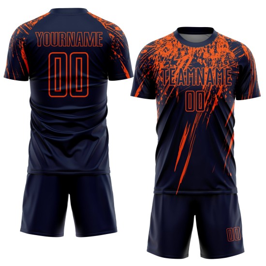 Camiseta de fútbol personalizada de sublimación azul marino naranja Camiseta de fútbol personalizada de sublimación azul marino naranja