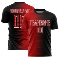 Camiseta de fútbol personalizada con degradado de línea, uniforme de sublimación negro, rojo y blanco
