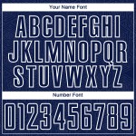 Camiseta de fútbol personalizada con diseño geométrico de sublimación en color azul marino y blanco. Camiseta de fútbol personalizada con diseño geométrico de sublimación en color azul marino y blanco.