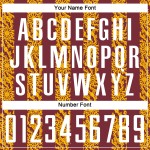 Uniforme de fútbol personalizado con sublimación, blanco, dorado y burdeos, abstracto. Uniforme de fútbol personalizado con sublimación, blanco, dorado y burdeos, abstracto.