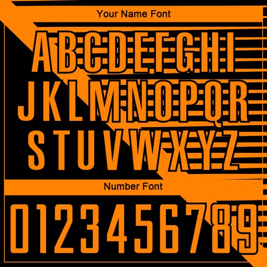 Camiseta de fútbol personalizada con rayas naranjas y sublimación negra Camiseta de fútbol personalizada con rayas naranjas y sublimación negra